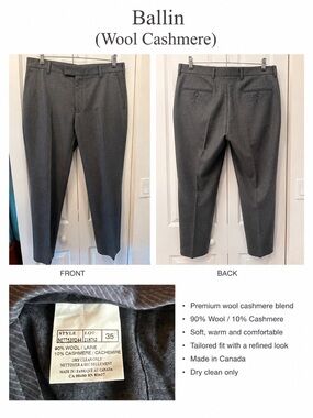 Ballin Wool-Cashmere Men's Dress Pants - Gray